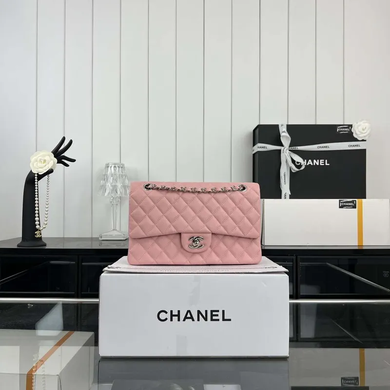 Chanel A01112 Flap Classic 11.12 Handbag Grained Calfskin & Silver Tone Metal Pink