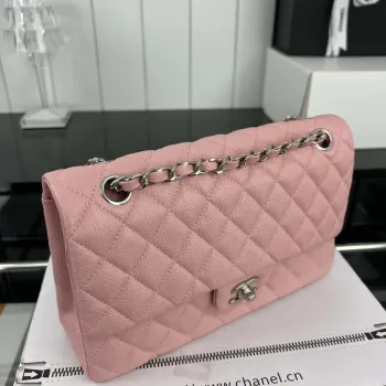 Chanel A01112 Flap Classic 11.12 Handbag Grained Calfskin & Silver Tone Metal Pink