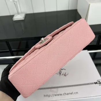 Chanel A01112 Flap Classic 11.12 Handbag Grained Calfskin & Silver Tone Metal Pink