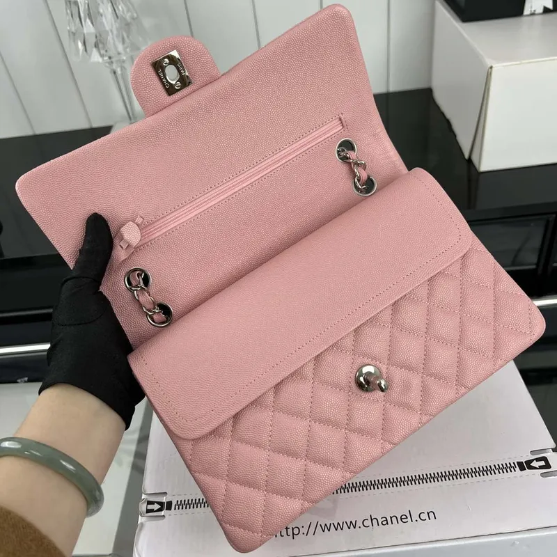 Chanel A01112 Flap Classic 11.12 Handbag Grained Calfskin & Silver Tone Metal Pink