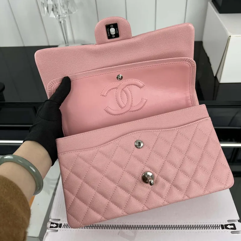 Chanel A01112 Flap Classic 11.12 Handbag Grained Calfskin & Silver Tone Metal Pink