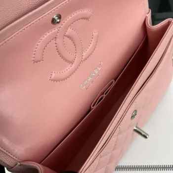 Chanel A01112 Flap Classic 11.12 Handbag Grained Calfskin & Silver Tone Metal Pink