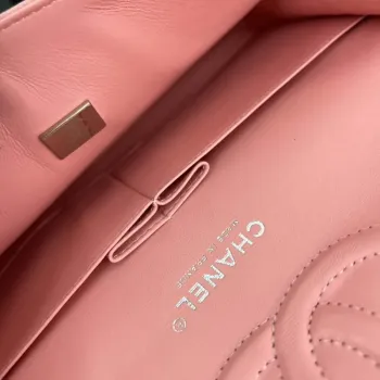 Chanel A01112 Flap Classic 11.12 Handbag Grained Calfskin & Silver Tone Metal Pink
