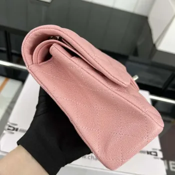 Chanel A01112 Flap Classic 11.12 Handbag Grained Calfskin & Silver Tone Metal Pink