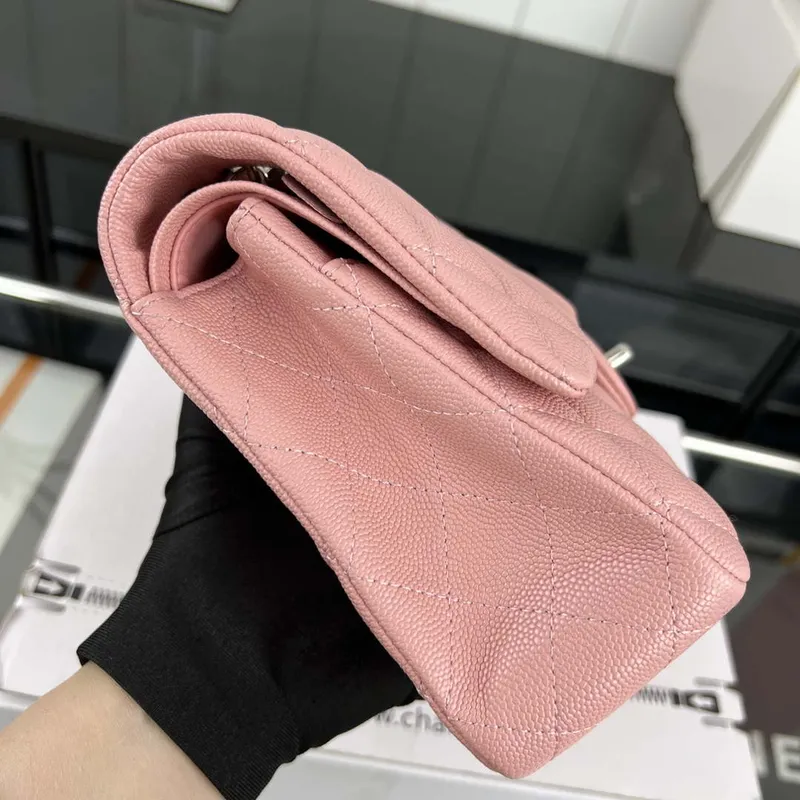 Chanel A01112 Flap Classic 11.12 Handbag Grained Calfskin & Silver Tone Metal Pink