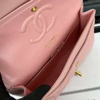 Chanel A01112 Flap Classic 11.12 Handbag Grained Calfskin & Gold Tone Metal Pink