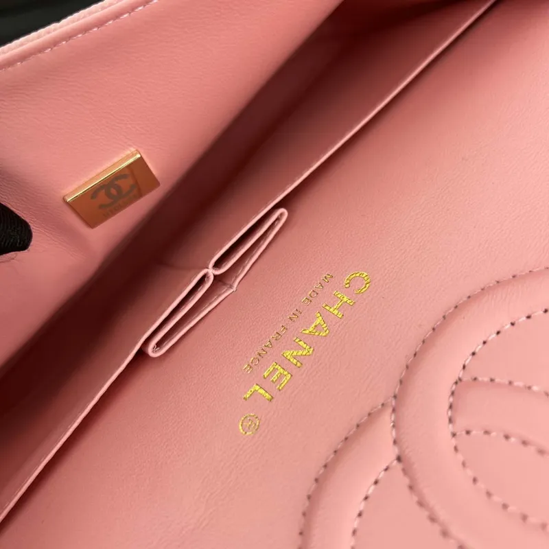 Chanel A01112 Flap Classic 11.12 Handbag Grained Calfskin & Gold Tone Metal Pink