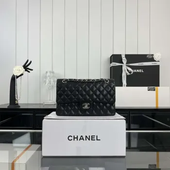 Chanel A01112 Flap Classic 11.12 Handbag Grained Calfskin & Silver Tone Metal Black
