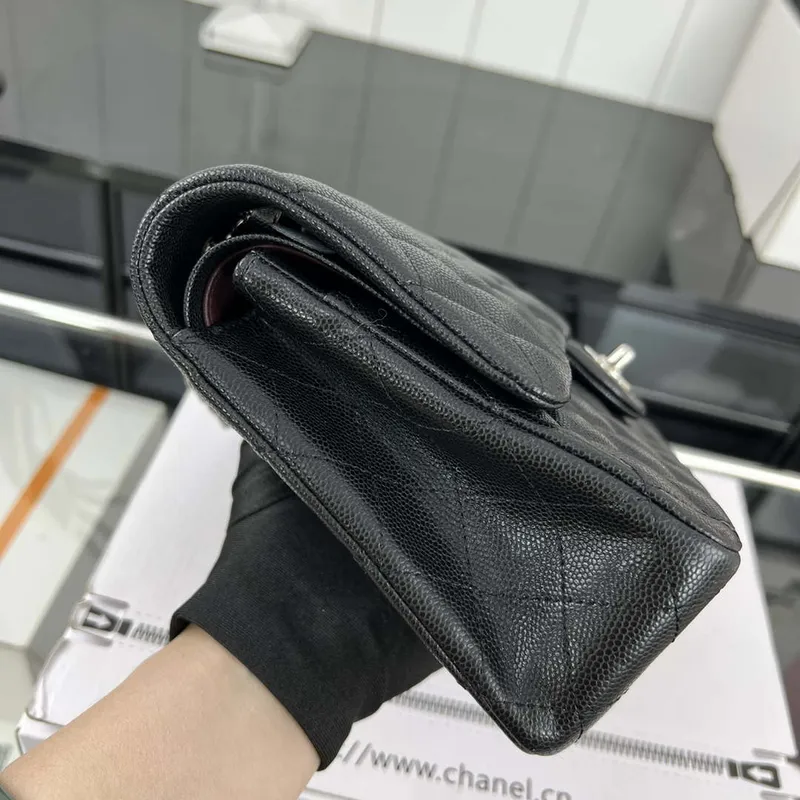 Chanel A01112 Flap Classic 11.12 Handbag Grained Calfskin & Silver Tone Metal Black