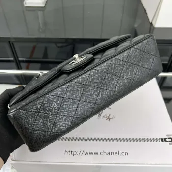 Chanel A01112 Flap Classic 11.12 Handbag Grained Calfskin & Silver Tone Metal Black