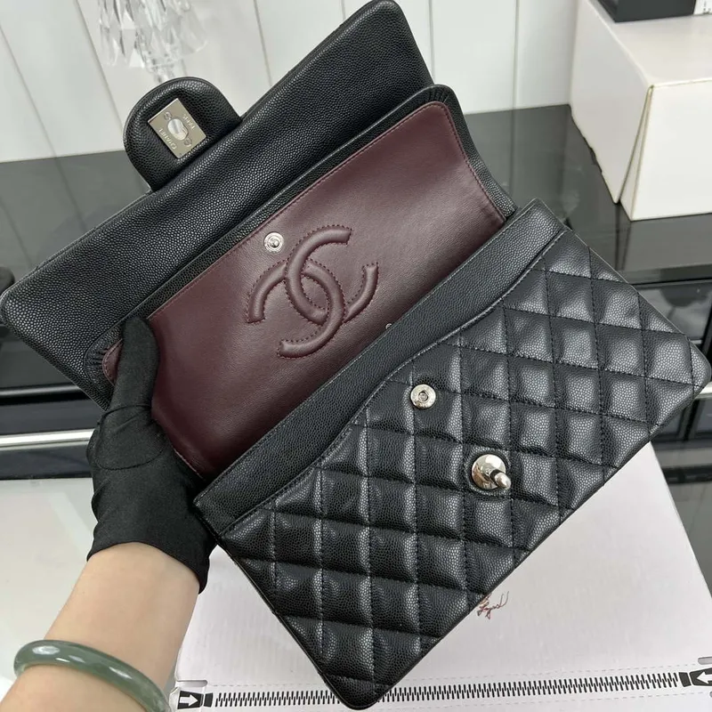 Chanel A01112 Flap Classic 11.12 Handbag Grained Calfskin & Silver Tone Metal Black