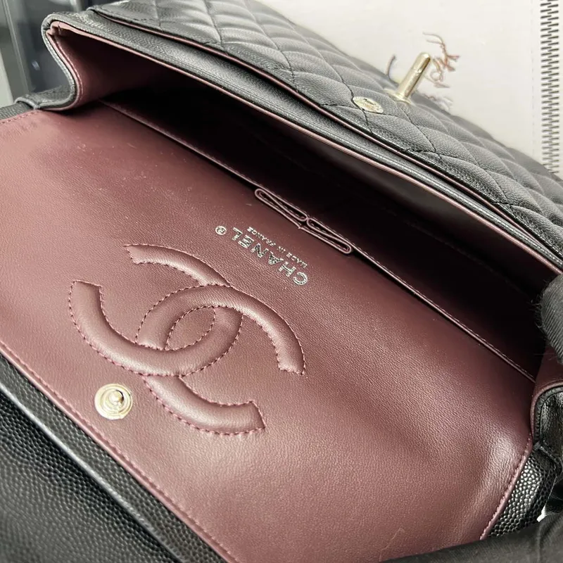 Chanel A01112 Flap Classic 11.12 Handbag Grained Calfskin & Silver Tone Metal Black