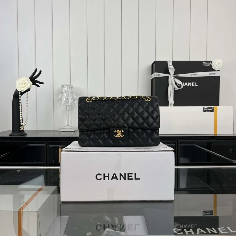 Chanel A01112 Flap Classic 11.12 Handbag Grained Calfskin & Gold Tone Metal Black