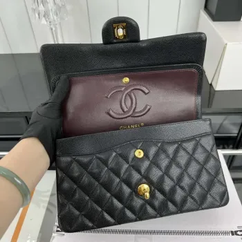 Chanel A01112 Flap Classic 11.12 Handbag Grained Calfskin & Gold Tone Metal Black
