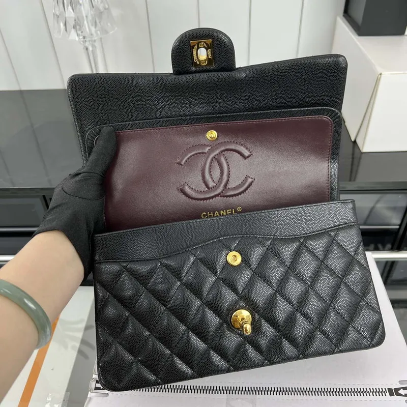 Chanel A01112 Flap Classic 11.12 Handbag Grained Calfskin & Gold Tone Metal Black
