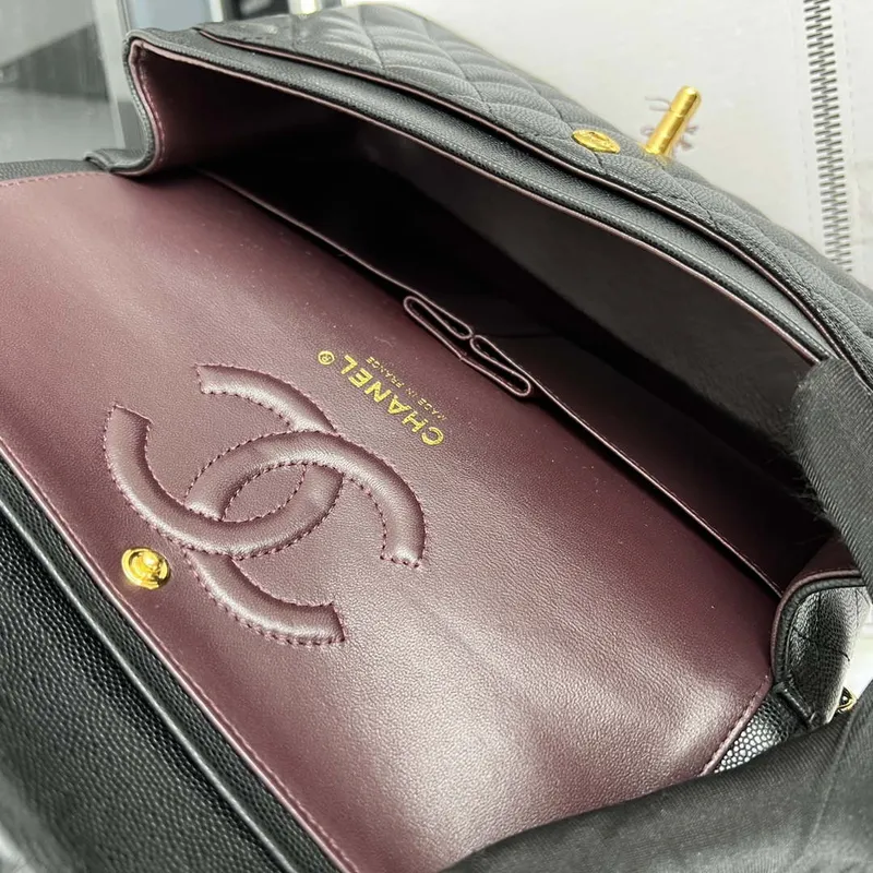 Chanel A01112 Flap Classic 11.12 Handbag Grained Calfskin & Gold Tone Metal Black