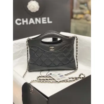 Chanel AP3656 Small Shopping Bag Shiny Lambskin & Gold Tone Metal Black