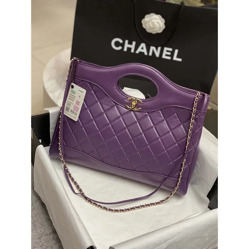Chanel AS4854 Shopping Bag Shiny Lambskin & Gold Tone Metal Purple