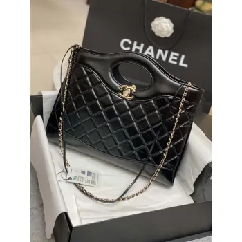 Chanel AS4854 Shopping Bag Shiny Lambskin & Gold Tone Metal Black