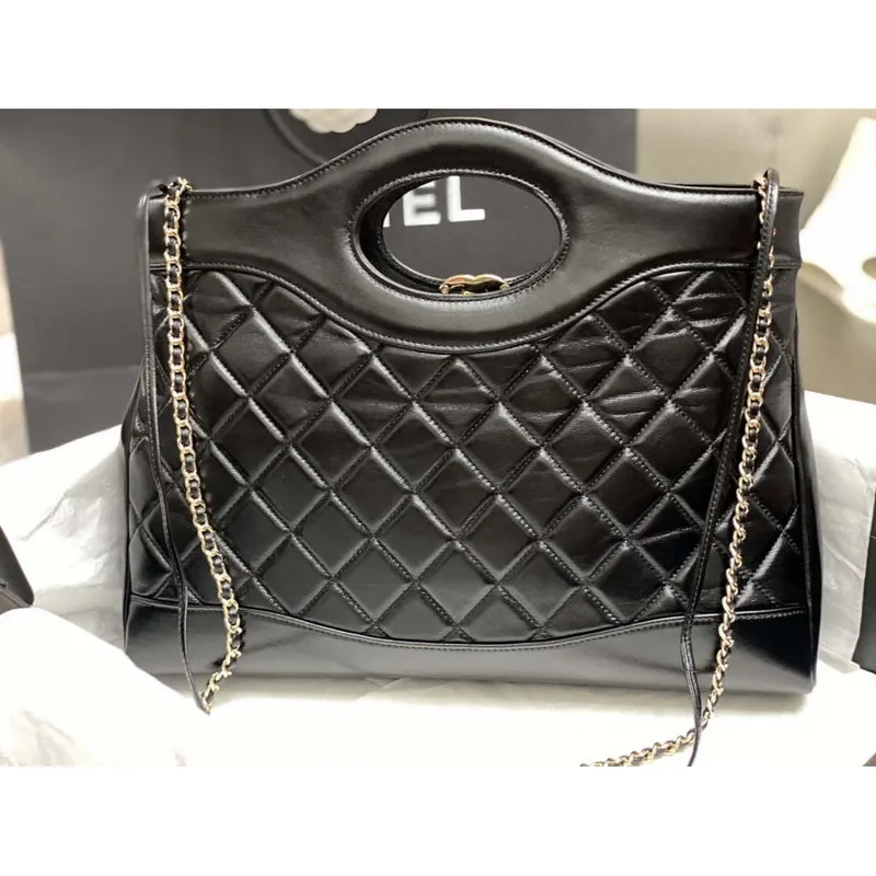 Chanel AS4854 Shopping Bag Shiny Lambskin & Gold Tone Metal Black