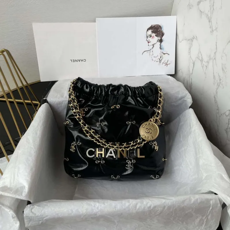 Chanel 22 Mini Handbag AS3980 Shiny Calfskin & Gold Tone Metal with jewelry