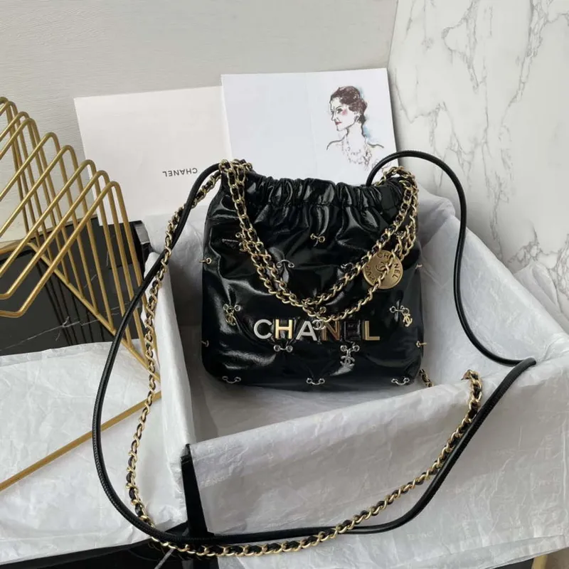 Chanel 22 Mini Handbag AS3980 Shiny Calfskin & Gold Tone Metal with jewelry