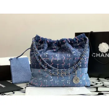 Chanel AS3261 22 Handbag Washed Denim & Silver Tone Metal Blue Multicolor