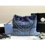 Chanel AS3261 22 Handbag Washed Denim & Silver Tone Metal Blue Multicolor