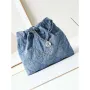 Chanel 22 Handbag Washed Denim & Silver Tone Metal AS3261 Blue