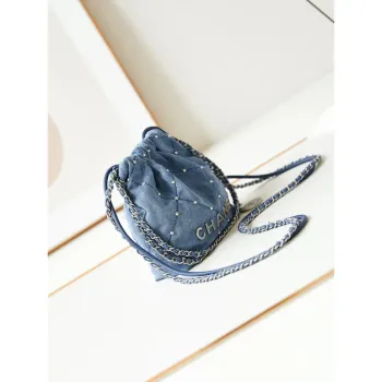 Chanel 22 Mini Handbag AS3980 Washed Denim & Silver Tone Metal Blue