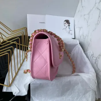 Chanel Messenger Bag Calfskin & Gold Tone Metal AS4845 Pink Lambskin