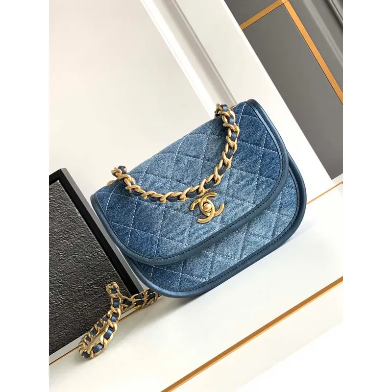 Chanel AS4845 Messenger Bag Denim Blue & Gold Tone Metal