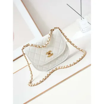 Chanel Messenger Bag Calfskin & Gold Tone Metal AS4845 White Lambskin