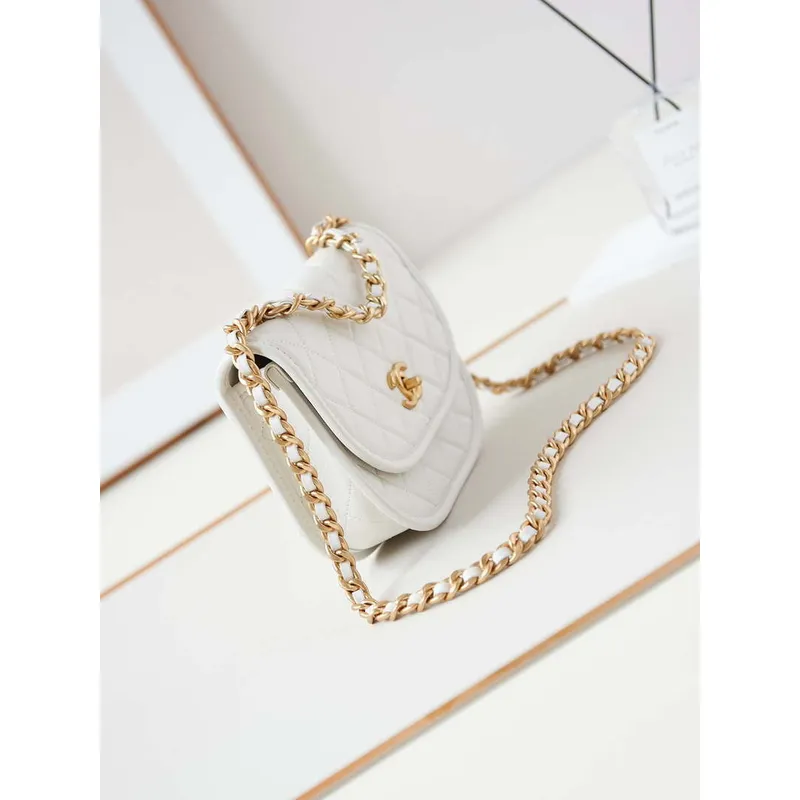 Chanel Messenger Bag Calfskin & Gold Tone Metal AS4845 White Lambskin