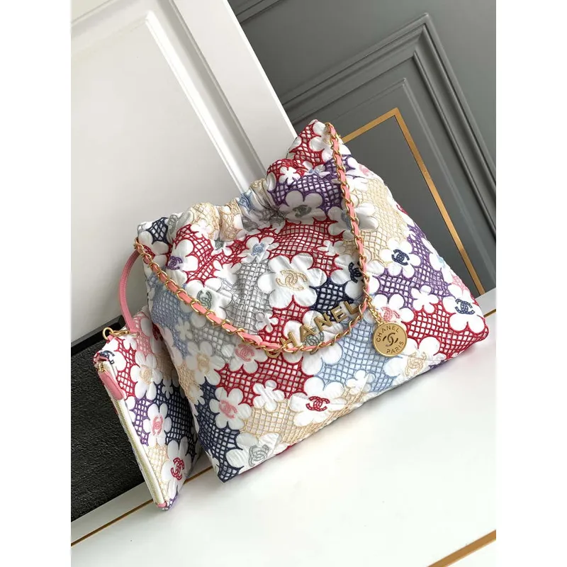 Chanel AS3261  22 Bag Lace Patchwork & Gold Tone Metal Multicolour