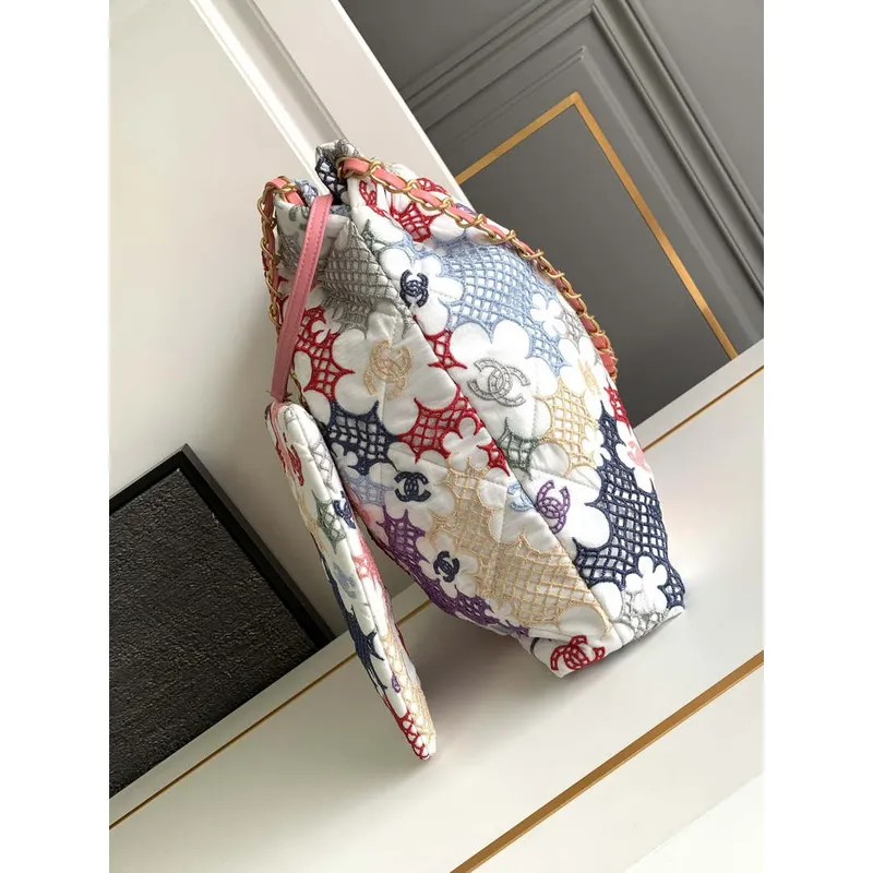 Chanel AS3261  22 Bag Lace Patchwork & Gold Tone Metal Multicolour