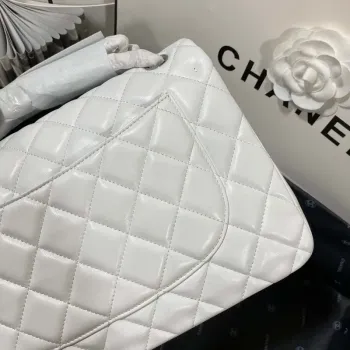 Chanel CF A01113 Classic Flap Bag in White Lambskin Silver