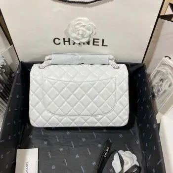 Chanel CF A01113 Classic Flap Bag in White Lambskin Silver