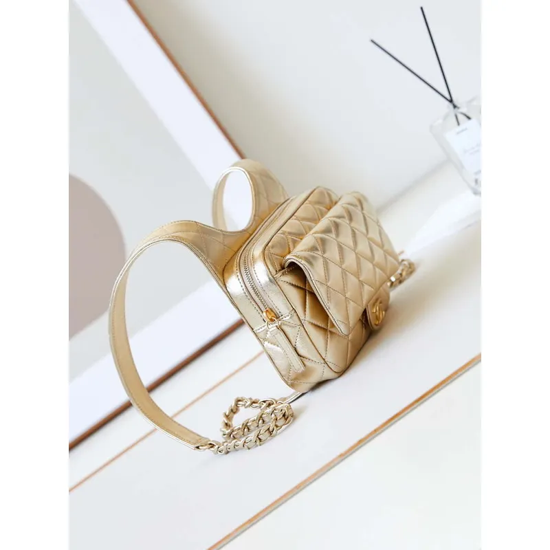 Chanel Backpack Metallic Lambskin & Gold Tone Metal AS4621 Gold