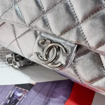 Chanel Backpack Metallic Lambskin & Silver Tone Metal AS4621 Silver