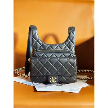 Chanel Backpack Metallic Lambskin & Gold Tone Metal AS4621 Black