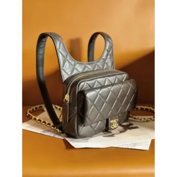 Chanel Backpack Metallic Lambskin & Gold Tone Metal AS4621 Black