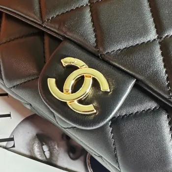 Chanel Backpack Metallic Lambskin & Gold Tone Metal AS4621 Black