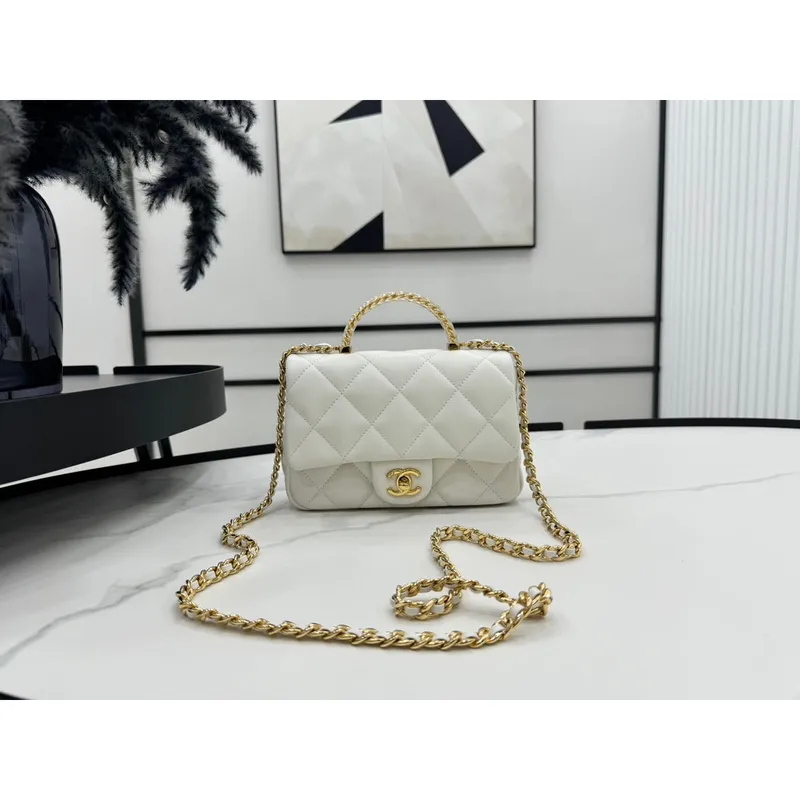 Chanel AS4848 Mini Flap bag With top handle White