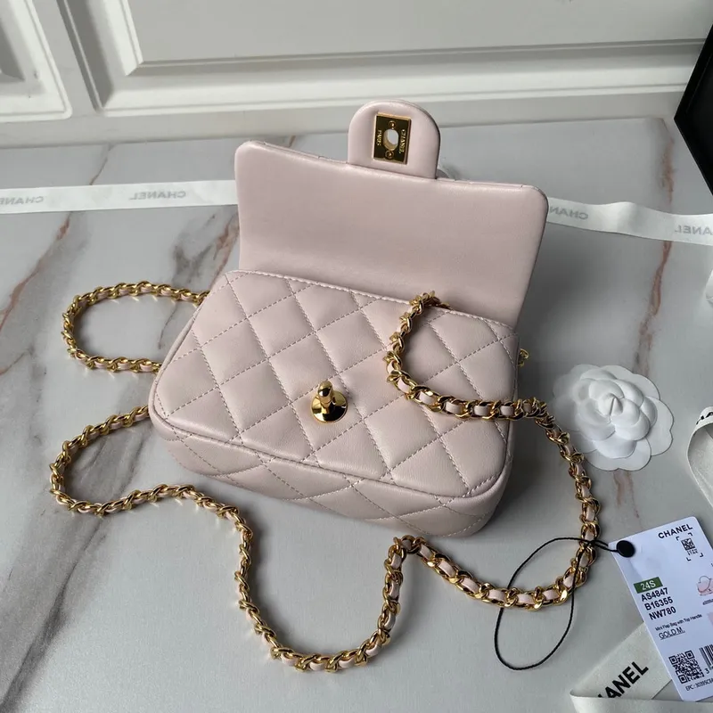 Chanel AS4847 Mini Flap bag With top handle Pink