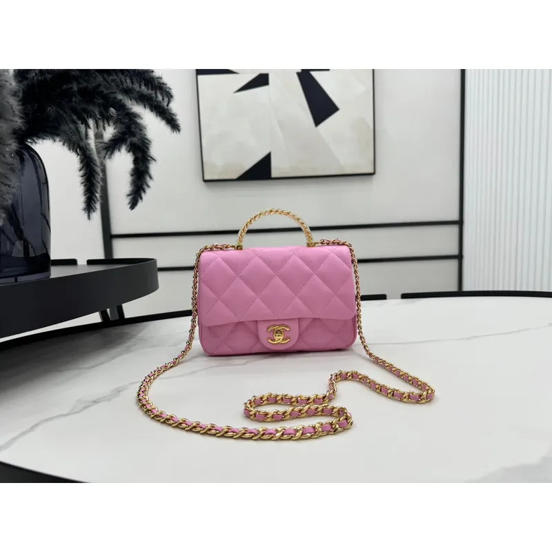 Chanel AS4848 Mini Flap bag With top handle Rose Red