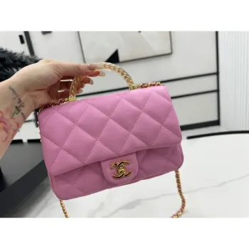 Chanel AS4848 Mini Flap bag With top handle Rose Red