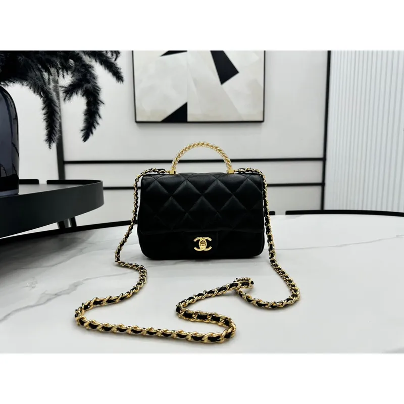 Chanel AS4848 Mini Flap bag With top handle Black