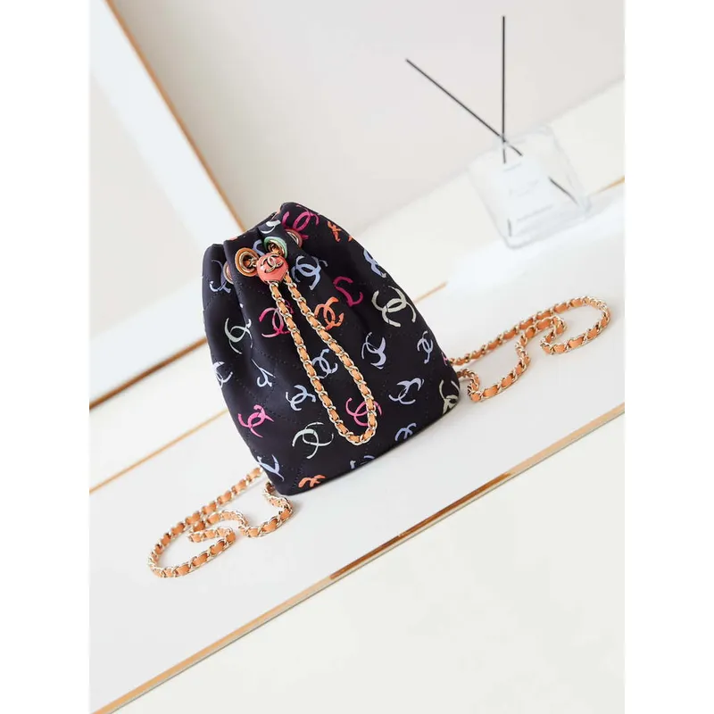 Chanel AS4810 Printed Fabric & Gold Metal Black & Multicolour