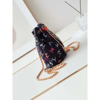 Chanel AS4810 Printed Fabric & Gold Metal Black & Multicolour